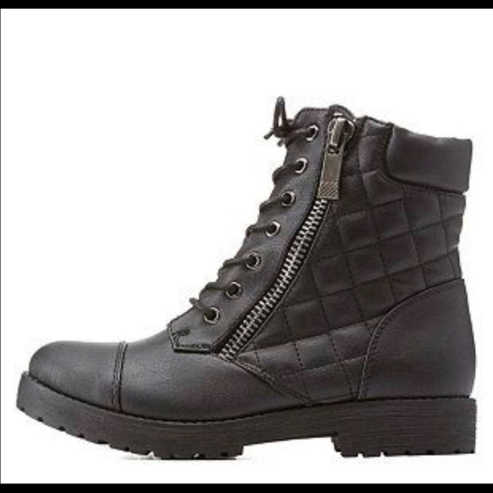 Charlotte Russe Quilted Combat Boots Black​​​​​​​​​​